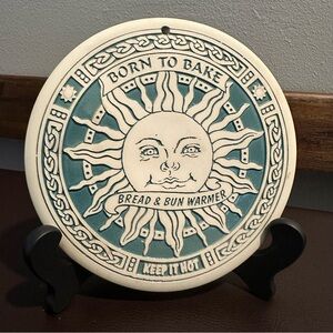 Vintage 90s Y2K Celestial Sun Face Seneca Ceramic Bread & Bun Warmer